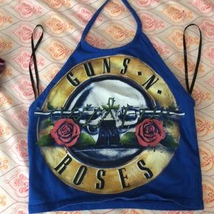 Guns and Roses blue halter crop top